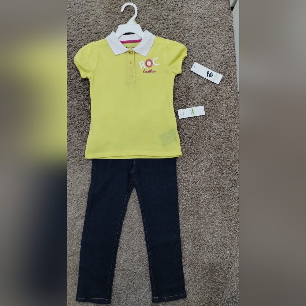 Rocawear Classic 2 Piece Set Yellow Shirt, Blue Pants Size 4T